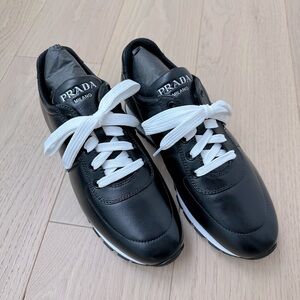 Prada Black Leather Running Shoes